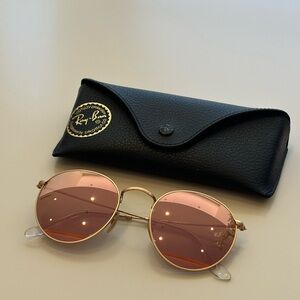 Ray-Ban Gold Frame with Pink Lenses Sunglasses